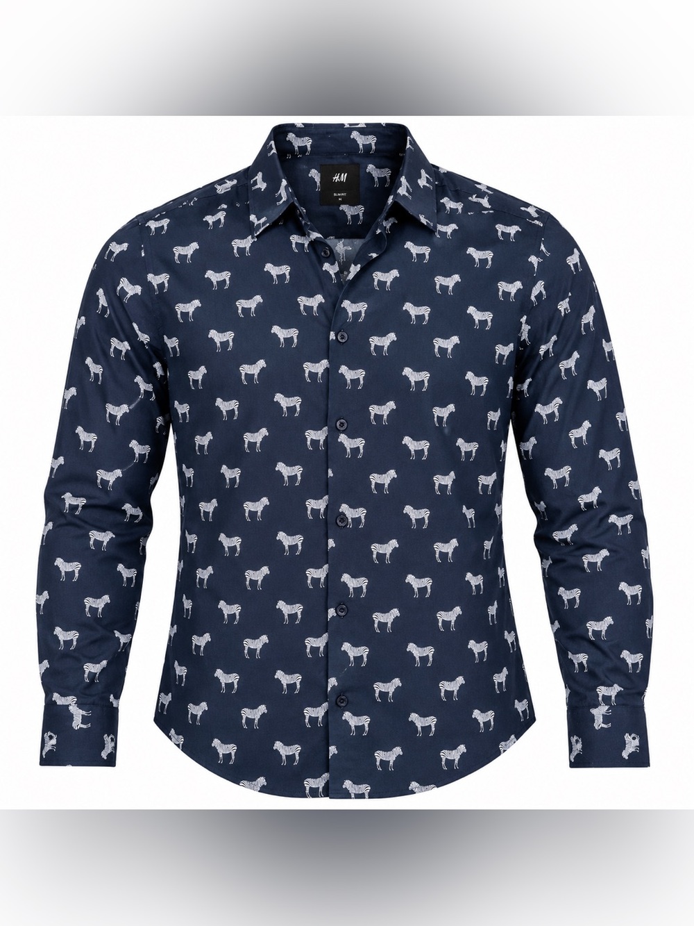 H&M Navy Button-Down Shirt with White Zebra Print